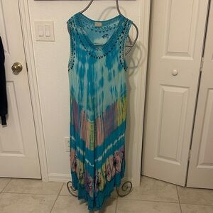 Blue Tie-Dye Sleeveless Dress
